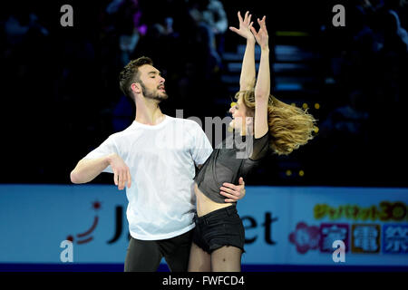 Sonntag, 3. April 2016: Gabriella Papadakis und Guillaume Cizeron (FRA) durchführen, bei der International Skating Union Champions Weltausstellung, statt im TD Garden, in Boston, Massachusetts.Eric Canha/CSM Stockfoto