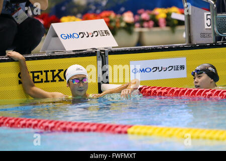 L-R) Rikako Ikee, Natsumi Hoshi, 5. April 2016 - Schwimmen: Japan schwimmen Meisterschaft (JAPAN schwimmen 2016) Frauen 100 m Schmetterling endgültig Tatsumi International Swimming Center in Tokio, Japan. (Foto von Yohei Osada/AFLO SPORT) Stockfoto