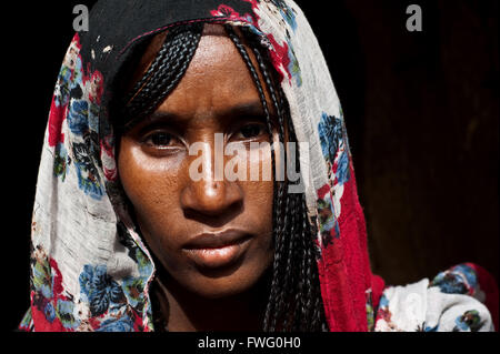 Female eritreischen Flüchtling. Sie gehört dem Stamm der Afar, sie ist muslimisch. Stockfoto