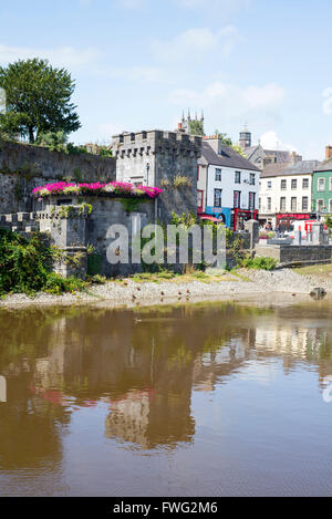 Kilkenny Schlossturm in Reflexion über den Fluss Nore in Irland Stockfoto