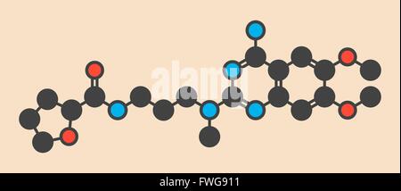 Alfuzosin benigne Prostata-Hyperplasie (BPH) Wirkstoffmolekül stilisierte Skelettformel (chemische Struktur) werden Atome als angezeigt. Stockfoto