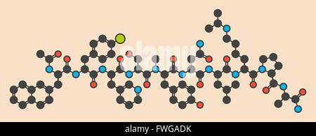 Abarelix Wirkstoffmolekül (Gonadotropin – Releasing Hormon GnRH-Antagonisten) stilisiert Skelettformel (chemische Struktur) Atome Stockfoto