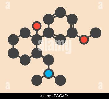 Tramadol opioid Analgetikum Molekül stilisierte Skelettformel (chemische Struktur) sind Atome als farbcodierte Kreise dargestellt: Stockfoto