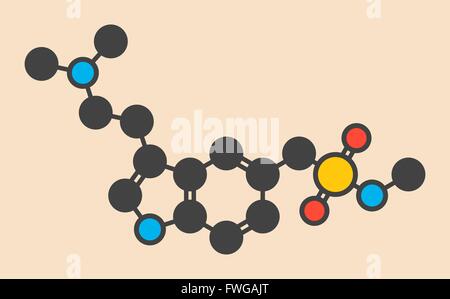 Sumatriptan Migräne Kopfschmerzen (Triptane Klasse) Wirkstoffmolekül stilisierte Skelettformel (chemische Struktur) werden Atome als angezeigt. Stockfoto