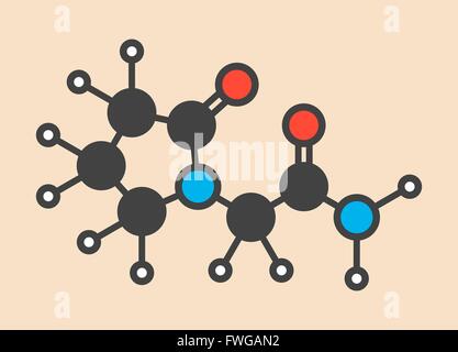 Piracetam Nootropic Wirkstoffmolekül stilisierte Skelettformel (chemische Struktur) sind Atome als farbcodierte Kreise dargestellt: Stockfoto