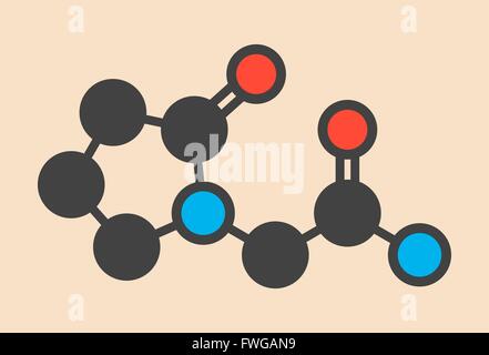 Piracetam Nootropic Wirkstoffmolekül stilisierte Skelettformel (chemische Struktur) sind Atome als farbcodierte Kreise dargestellt: Stockfoto