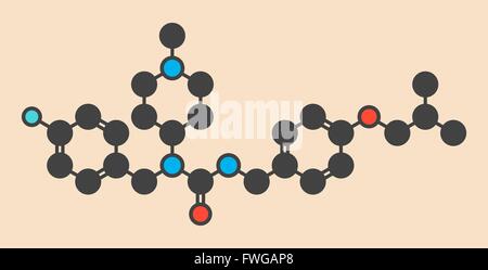 Pimavanserin antipsychotischen Wirkstoffmolekül stilisierte Skelettformel (chemische Struktur) sind Atome als farbcodierte Kreise dargestellt: Stockfoto