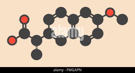 Naproxen Schmerzen und Entzündungen (NSAID) Wirkstoffmolekül sind stilisierte Skelettformel (chemische Struktur) Atome als angezeigt. Stockfoto