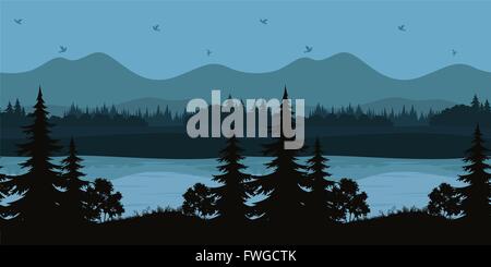 Nahtlose Landschaft, Bäume und Bergsee Stock Vektor