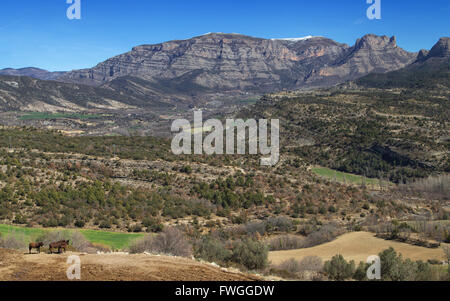 Berge von Sis und Isabena Tal in den aragonesischen Pre-Pyrenäen, Spanien. Stockfoto