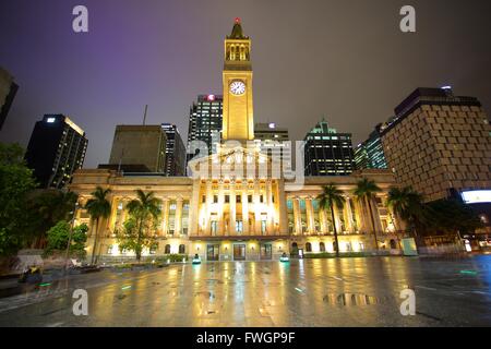 Rathaus beleuchtet, Brisbane, Queensland, Australien, Oceania Stockfoto