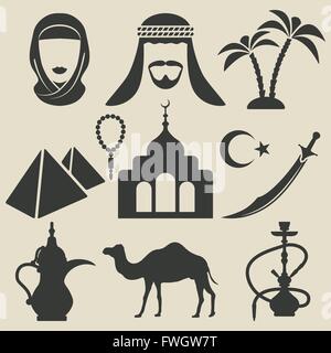 Arabische Icons Set-Vektor-Illustration. EPS 8 Stock Vektor