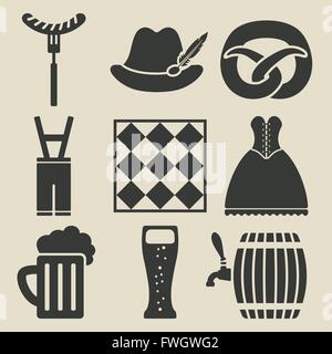 Oktoberfest Bier Festival Icons Set - Vektor-Illustration. EPS 8 Stock Vektor