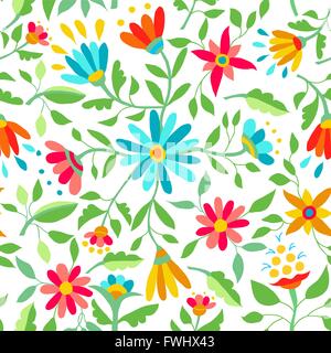 Frühling Blumen Musterdesign Hintergrund Illustration. Farbige Blumen mit Blättern und Garten Design-Elemente. EPS10 ve Stock Vektor