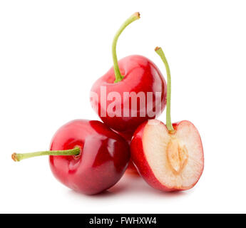 Süßkirschen auf dem weißen Hintergrund isoliert. Stockfoto