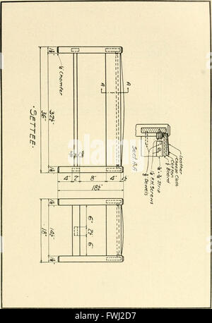 Ein Leitfaden von 1914 mit detaillierten Anweisungen zu Holzarbeiten und mechanischen Zeichnungen. Das Buch vermittelt grundlegende Fähigkeiten für die Konstruktion und den Bau mechanischer und architektonischer Projekte mit einem Schwerpunkt auf handwerklichem Können und Genauigkeit. Stockfoto