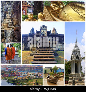 Collage von 8 Fotos Stadt Siem Reap und Phnom Penh in Kambodscha Stockfoto