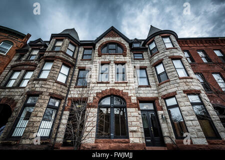 Schöne Reihenhäuser in Bolton Hill, Baltimore, Maryland. Stockfoto