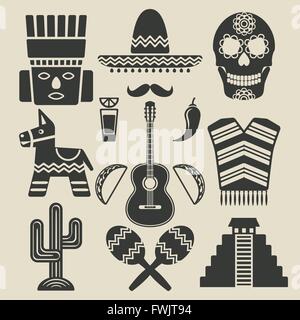 Mexiko-Reise-Ikonen-Set. Vektor-Illustration - Eps 8 Stock Vektor