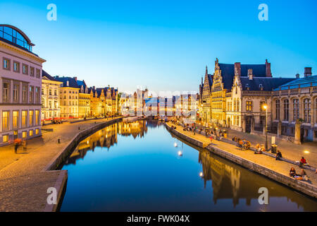 Übernachtung in Ghent Kanal in Belgien. Stockfoto