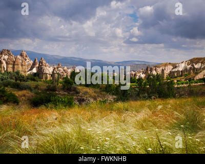 Ungewöhnlichen Felsformationen in Liebe Tal (Bağlıdere Vadisi) in der Nähe von Göreme, Kappadokien, Türkei Stockfoto