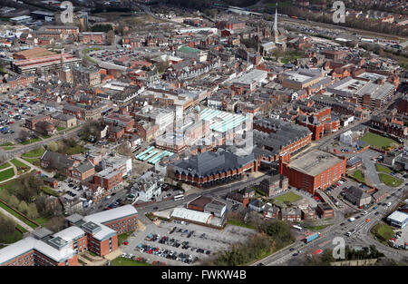 Luftaufnahme des Stadtzentrums Chesterfield, Derbyshire, UK Stockfoto