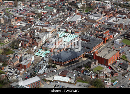 Luftaufnahme des Stadtzentrums Chesterfield, Derbyshire, UK Stockfoto