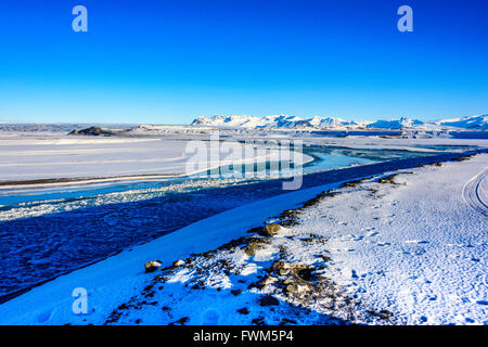 Aussicht auf dem Weg von Vik zum und vom Jokullsarlon - der Eisberg-Lagune Stockfoto