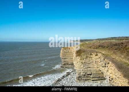 Küstenweg mit Blick auf einer Landzunge und Klippen. Stockfoto