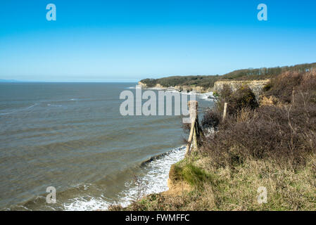 Küstenweg mit Blick auf einer Landzunge und Klippen. Stockfoto