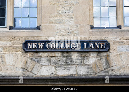 Melden Sie sich für neue College Lane in Oxford. Stockfoto