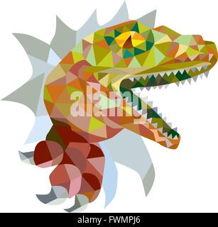 Niedrige Polygon Stil Illustration ein Raptor t-Rex Dinosaurier Echse Reptil Wand auf isolierte Hintergrund ausbrechen. Stock Vektor