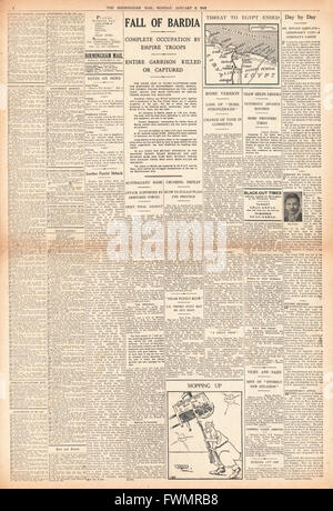 1941-Titelseite Birmingham Mail Kapitulation von Bardia zu Alliierten Stockfoto