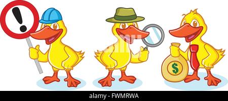 Ente-Maskottchen-Vektor mit Schild Stock Vektor