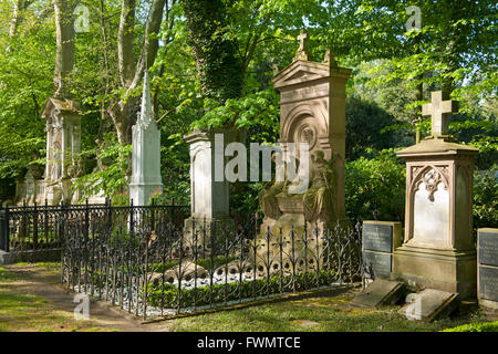 Köln, Lindenthal, Melaten-Friedhof, Gräber am Hauptweg Stockfoto