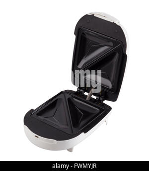 Eröffnete elektrische Sandwich Maker Maschine auf weißem Hintergrund Stockfoto