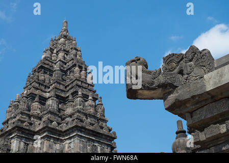 Wasserspeier in Candi Prambanan-Tempel, der größte Hindu-Tempel in Südostasien Stockfoto