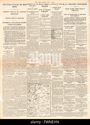 1941 s. 4 The Times russische Armee Gegenangriff und RAF Bombe deutschen Basen und Versand Stockfoto