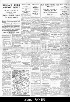 1941 s. 5 The Observer russische Armee halten Deutsch voraus und amerikanische Lebensmittel Schiffe für Großbritannien Stockfoto