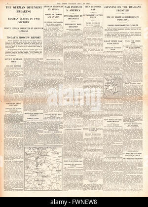 1941 s. 4 The Times Moskau Anspruch deutsche Offensive brechen und japanischen Truppen an der Grenze von Thailand Stockfoto