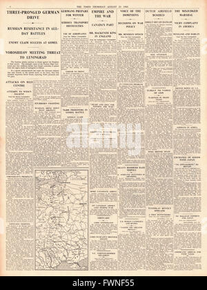 1941 Seite 4 Fortschritte The Times deutsche Armee an der Ostfront und der kanadische Premierminister Mackenzie King in England Stockfoto