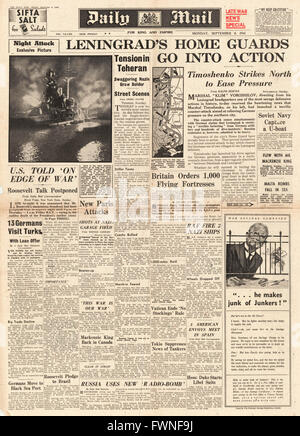 1941-Titelseite Daily Mail Schlacht um Leningrad Stockfoto