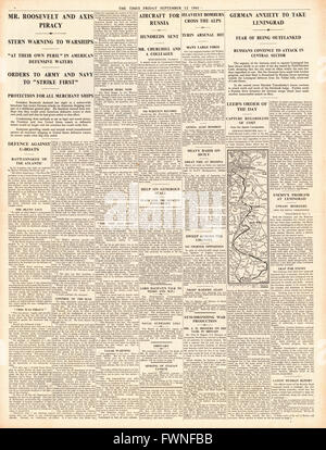 1941 s. 4 The Times Roosevelt Rede an Schlacht des Atlantiks, RAF Bombardierung Überfälle auf Italien und die Sowjetunion Warnung nach Bulgarien Stockfoto