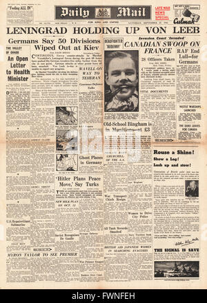 1941-Titelseite Daily Mail Belagerung von Leningrad Stockfoto