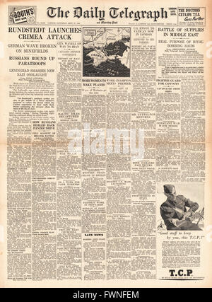 1941-Titelseite Daily Telegraph von Rundstedt startet Angriff auf der Krim Stockfoto