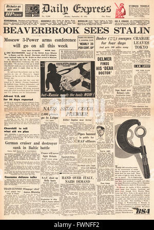 1941-Titelseite Daily Express Lord Beaverbrook trifft Stalin Stockfoto