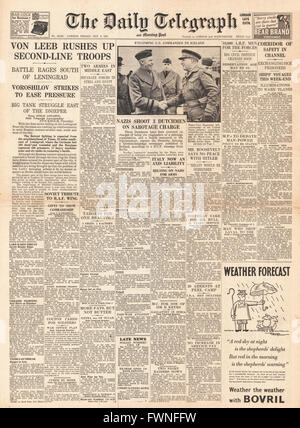 1941 Titelseite Daily Telegraph Kampf tobt um Leningrad Stockfoto