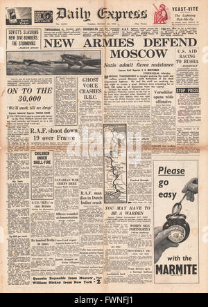 1941 Titelseite Daily Express russische Armee Widerstand wächst Stockfoto