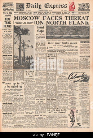 1941-Titelseite Daily Express Schlacht um Moskau Stockfoto