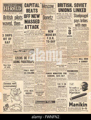 1941-Titelseite Daily Herald-Schlacht um Moskau und Krim Stockfoto